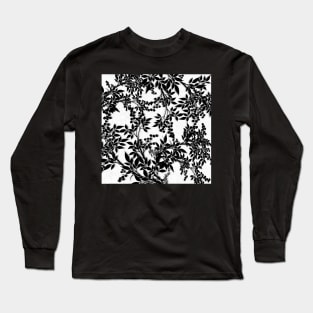 Toile White and Black Tangled Leaf Pattern Long Sleeve T-Shirt